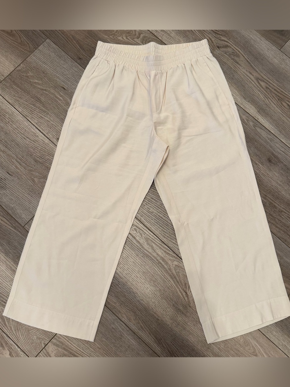 Women’s Cream Elastic-Waist Pull-On Pants Small Petite